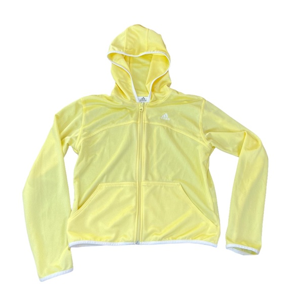 Vintage Adidas 2002 Y2K Zip Up Hoodie 3 Stripe Mesh Light wight Light Yellow - Picture 9 of 9